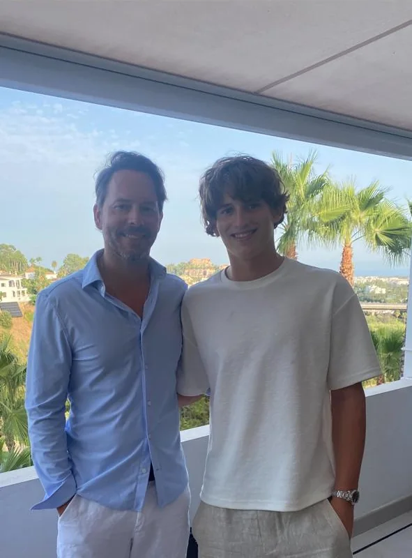 Dad and Harry on a terrace